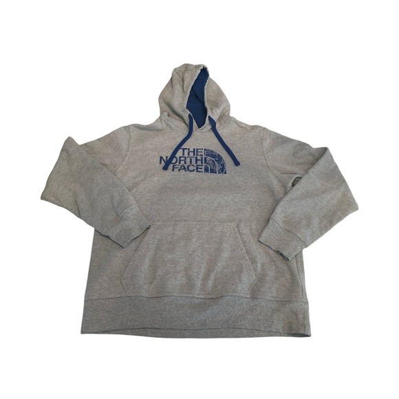 The North Face Hoodie Mens Large Gray Blue Spell Out Hoodie Pullover - Picture 1 of 5